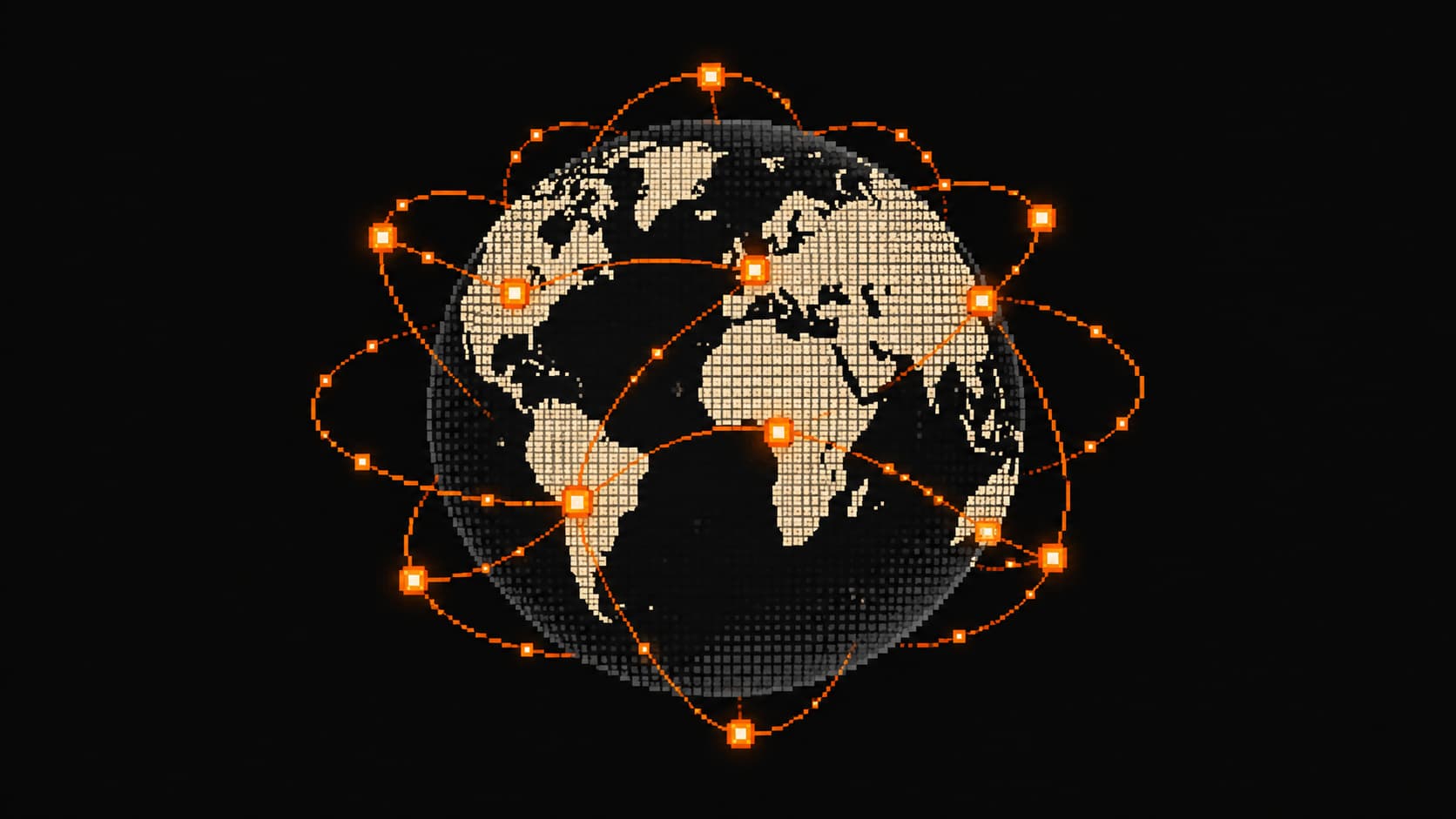 Pixel art illustration of a global blockchain RPC network