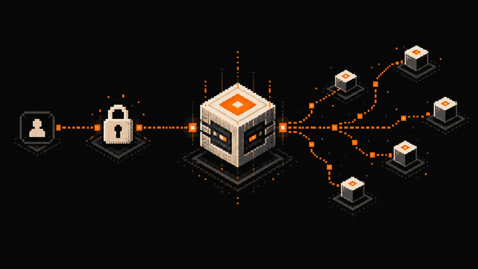 Pixel art illustration of private and public RPC connections